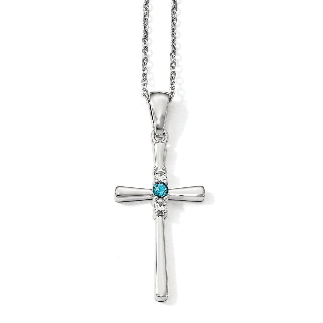 10kw Survivor Collection Clear & Blue Swarovski Topaz Faith Cross Necklace