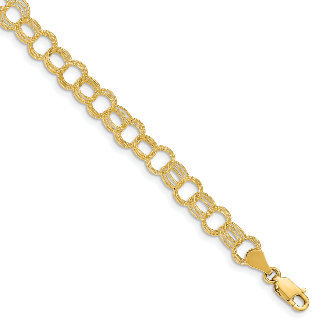 14k Solid Triple Link Charm Bracelet