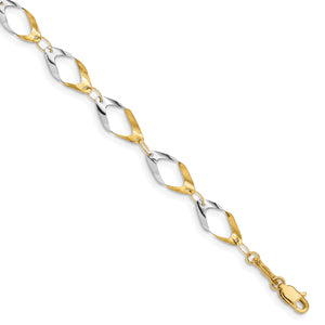14K Gold With Rhodium Oval Link Chain Bracelet