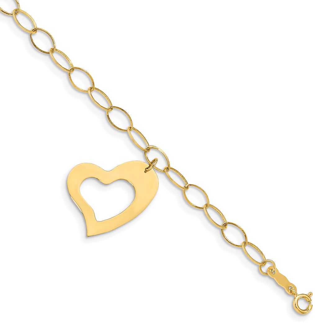 14K Oval Link Open Chain with Heart Bracelet