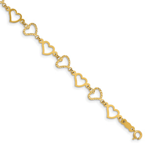 14K Flat Diamond Cut Open Hearts Bracelet