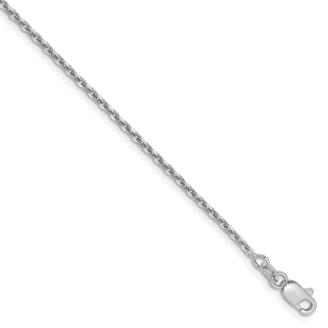 14k White Gold 1.65mm Solid Diamond-cut Cable Chain Anklet