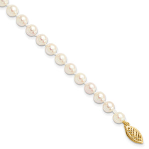 14k 5-6mm Round White Saltwater Akoya Cultured Pearl Bracelet