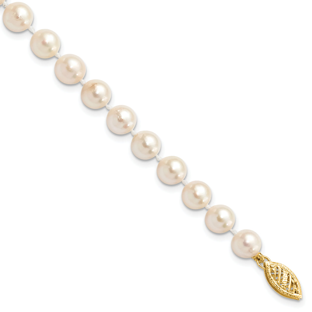 14k 6-7mm Round White Saltwater Akoya Cultured Pearl Bracelet