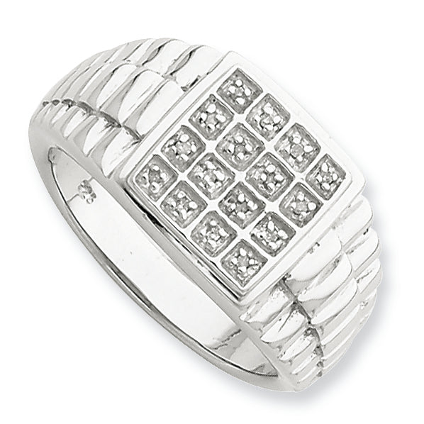 Sterling Silver Rhodium Diamond Gent's Ring