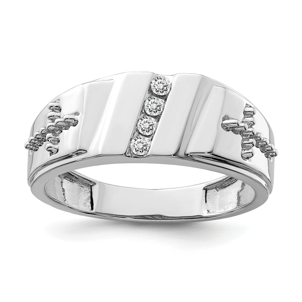 Sterling Silver Rhodium Plated Diamond & Cross Men's Ring