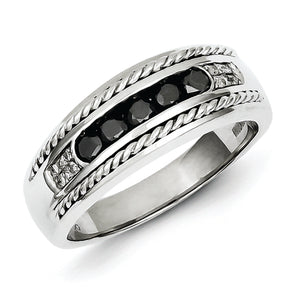 Sterling Silver Black and White Diamond Men's Ring
