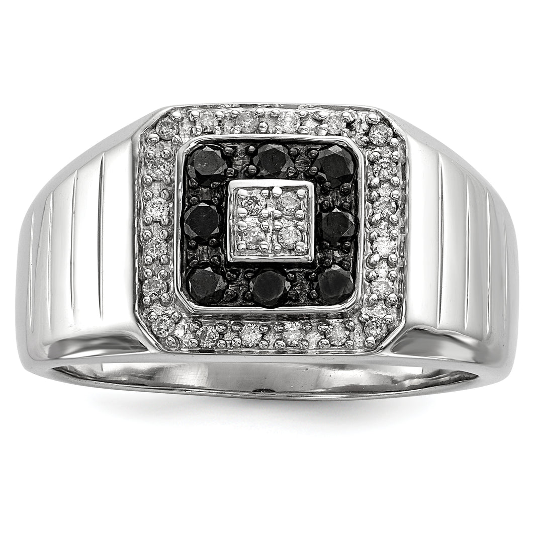 Sterling Silver Rhodium Plated Black and White Diamond Men's Ring