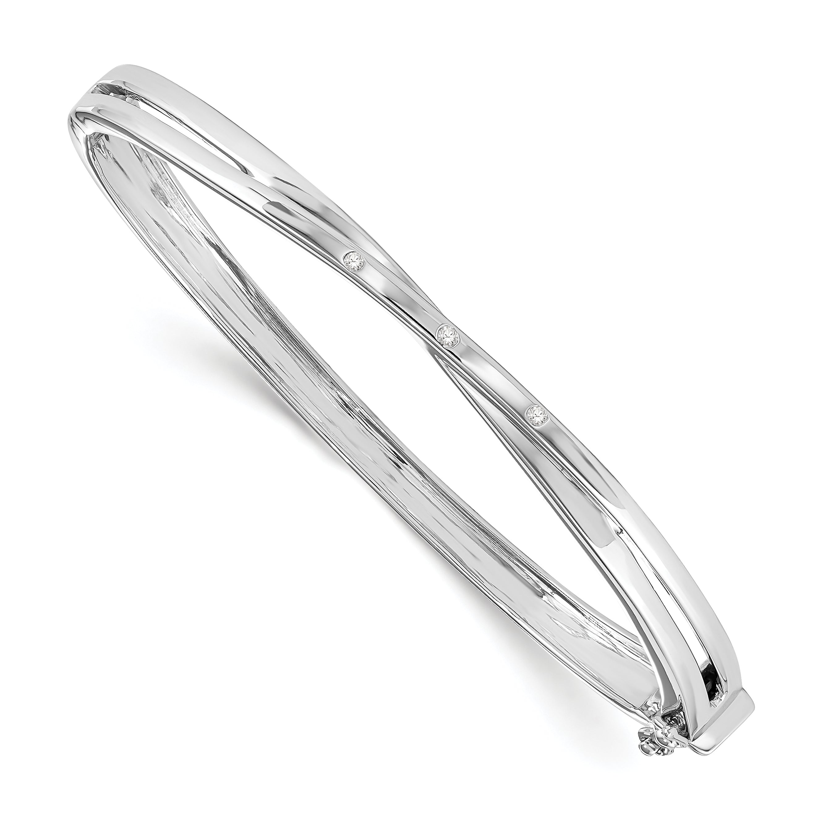 Sterling Silver White Ice .01ct. Diamond Heart Bangle Bracelet