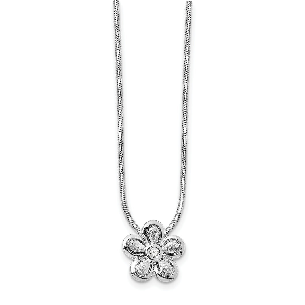 SS White Ice Satin & Polished .02ct Diamond Flower Necklace