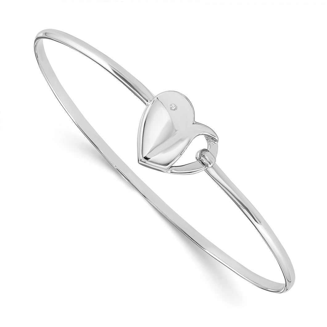 SS White Ice .01ct. Diamond Heart Bangle Bracelet