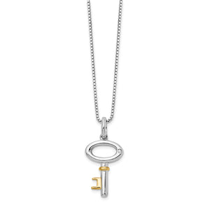 SS White Ice Gold-Tone .01ct Diamond Key Necklace