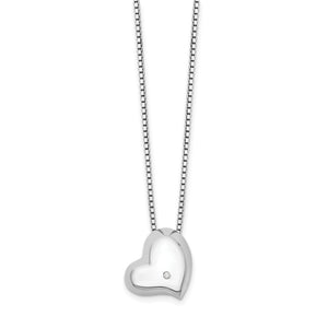 SS White Ice Satin & Polished Diamond Heart Necklace