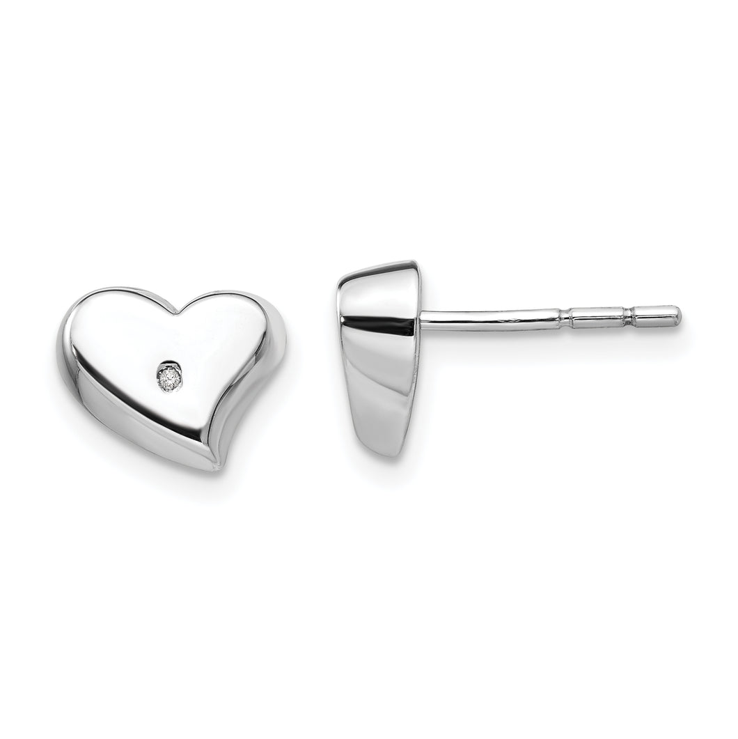SS White Ice Satin & Polished Diamond Heart Earrings