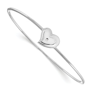 SS White Ice Satin & Polished Diamond Heart Bangle