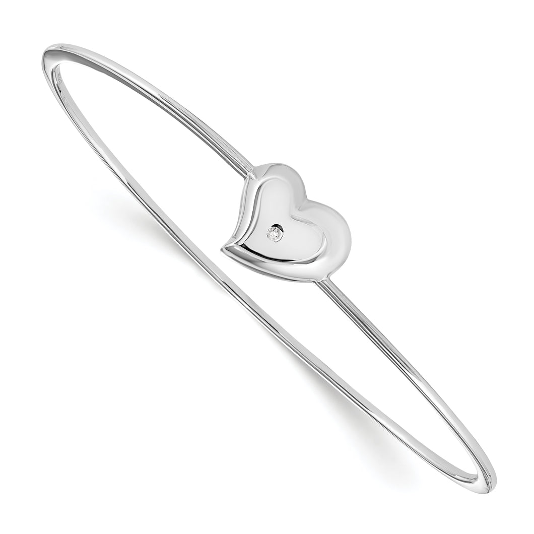 SS White Ice Satin & Polished Diamond Heart Bangle
