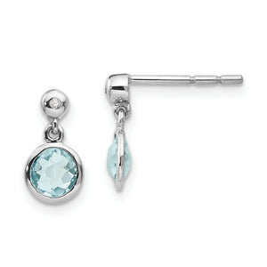 SS White Ice Blue Topaz And Diamond Post Earrings