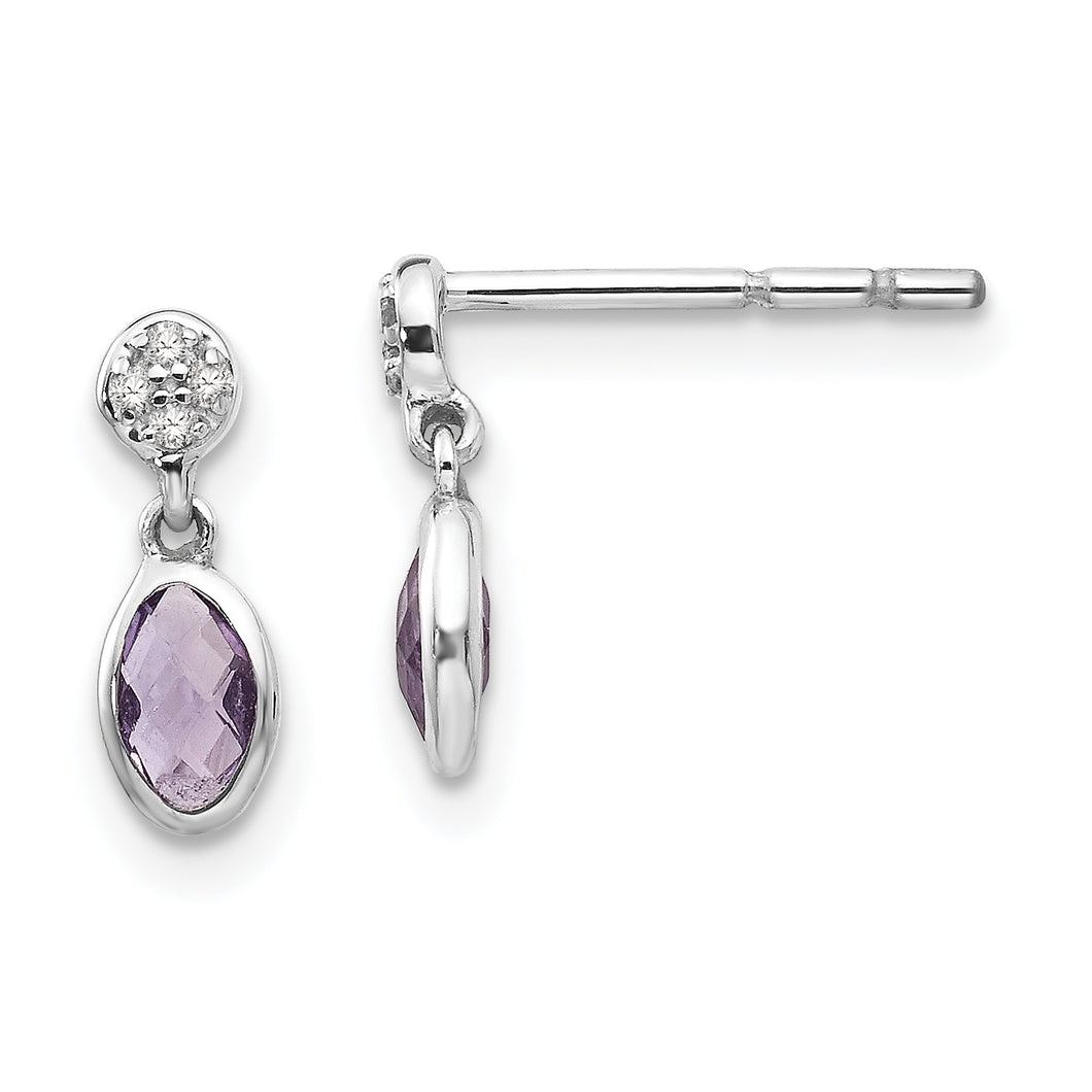 SS White Ice Amethyst and Diamond Post Earrings