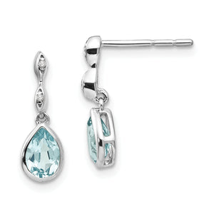 SS White Ice Blue Topaz and .01 ct Diamond Post Earrings