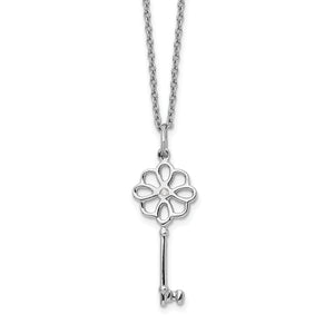 SS White Ice Diamond Flower Key 18in Necklace