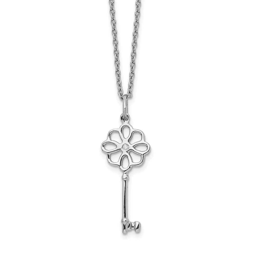 SS White Ice Diamond Flower Key 18in Necklace