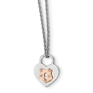 SS White Ice Diamond Rose-Tone Heart Lock 18in w/2in ext. Necklace
