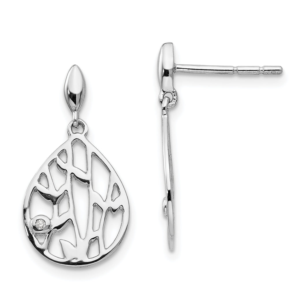SS White Ice Diamond Leaf Post Dangle Earrings