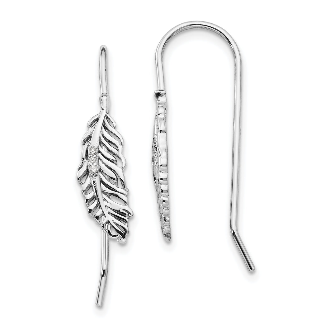 SS White Ice Diamond Feather Dangle Earrings