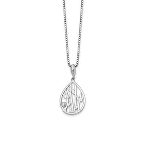 SS White Ice Diamond Leaf Pendant Necklace