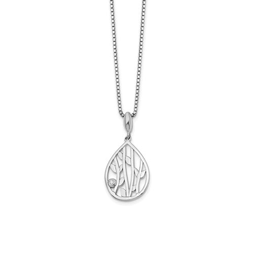 SS White Ice Diamond Leaf Pendant Necklace