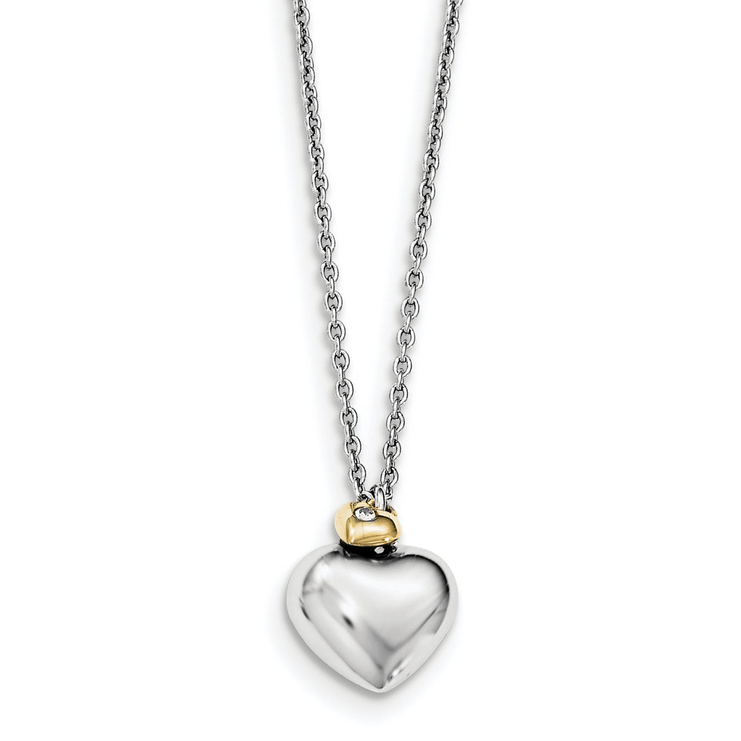 SS White Ice Diamond Gold-Tone Double Heart 18in w/2in ext. Necklace