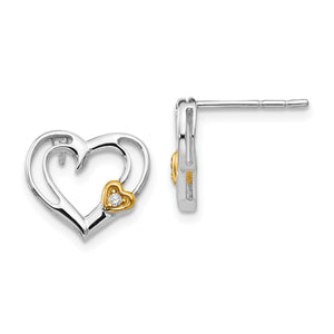 SS White Ice Diamond Gold-Tone Heart Earrings