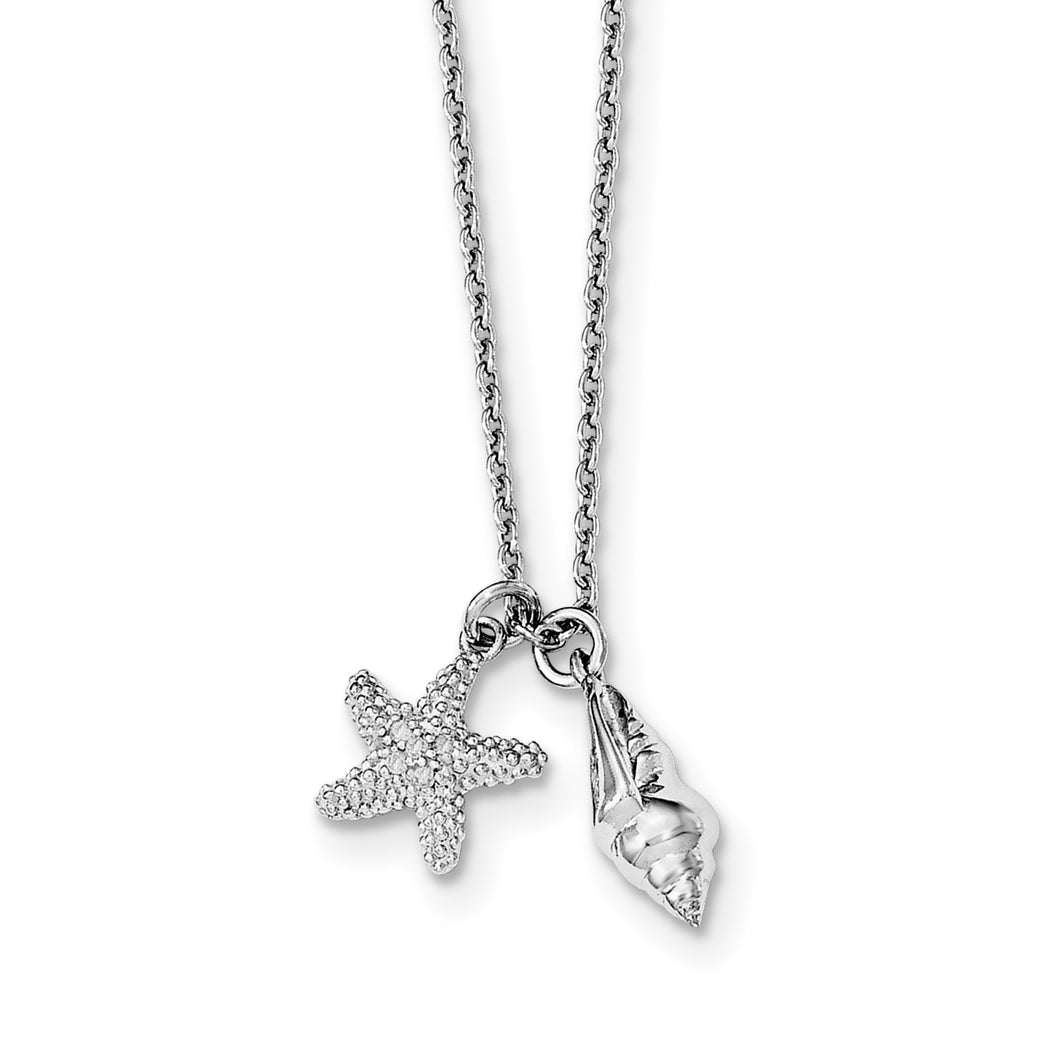SS White Ice Diamond Shell 18in w/2in EXT Necklace
