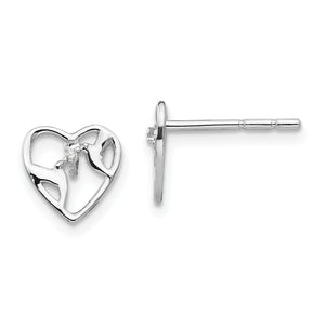 SS White Ice Diamond Bird & Heart Post Earrings