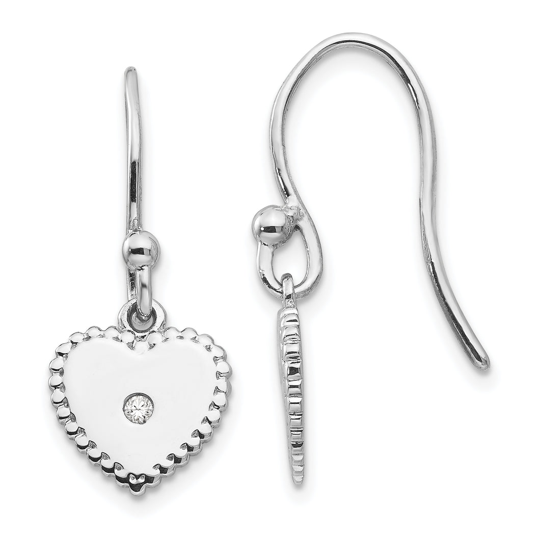 SS White Ice Diamond Heart Dangle Earrings