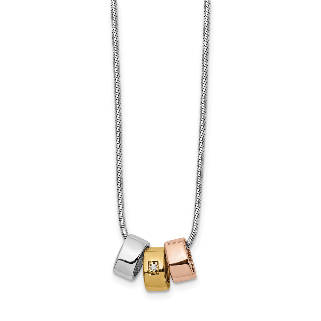 SS White Ice Rose & Gold-tone .01ct Diamond Necklace