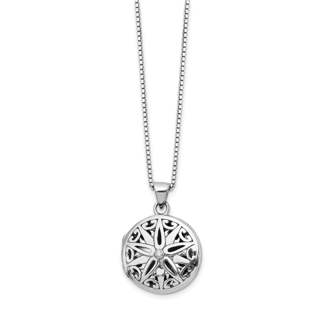 SS White Ice .01ct Diamond Star Round Locket Necklace