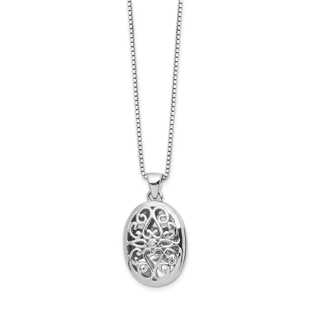 SS White Ice .01ct Diamond Oval Locket Necklace