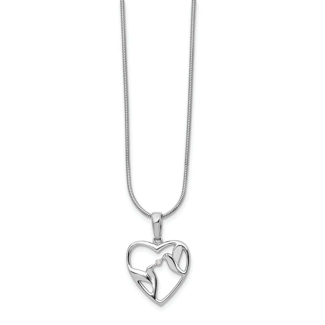 SS White Ice Diamond Bird & Heart Necklace