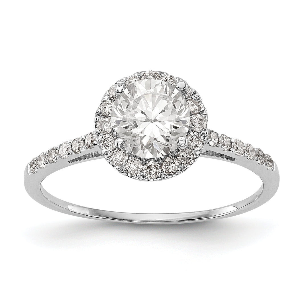 14k White Gold Round Halo Diamond Semi-mount Engagement Ring