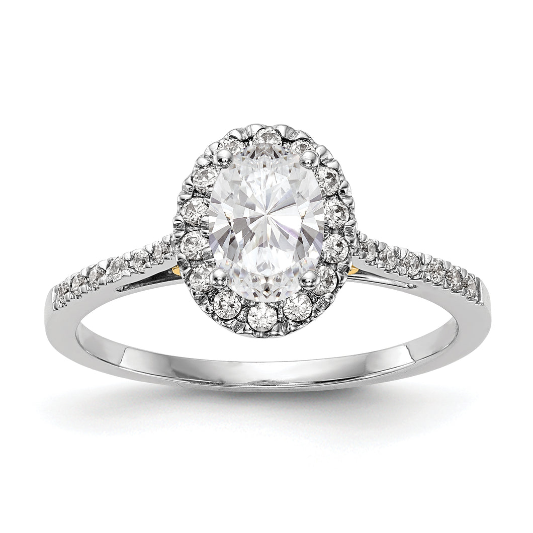 14k Two-tone Oval Halo Diamond Semi-mount Engagement Ring