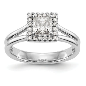 14kw Princess Halo Diamond Semi-mount Split Shank Engagement Ring