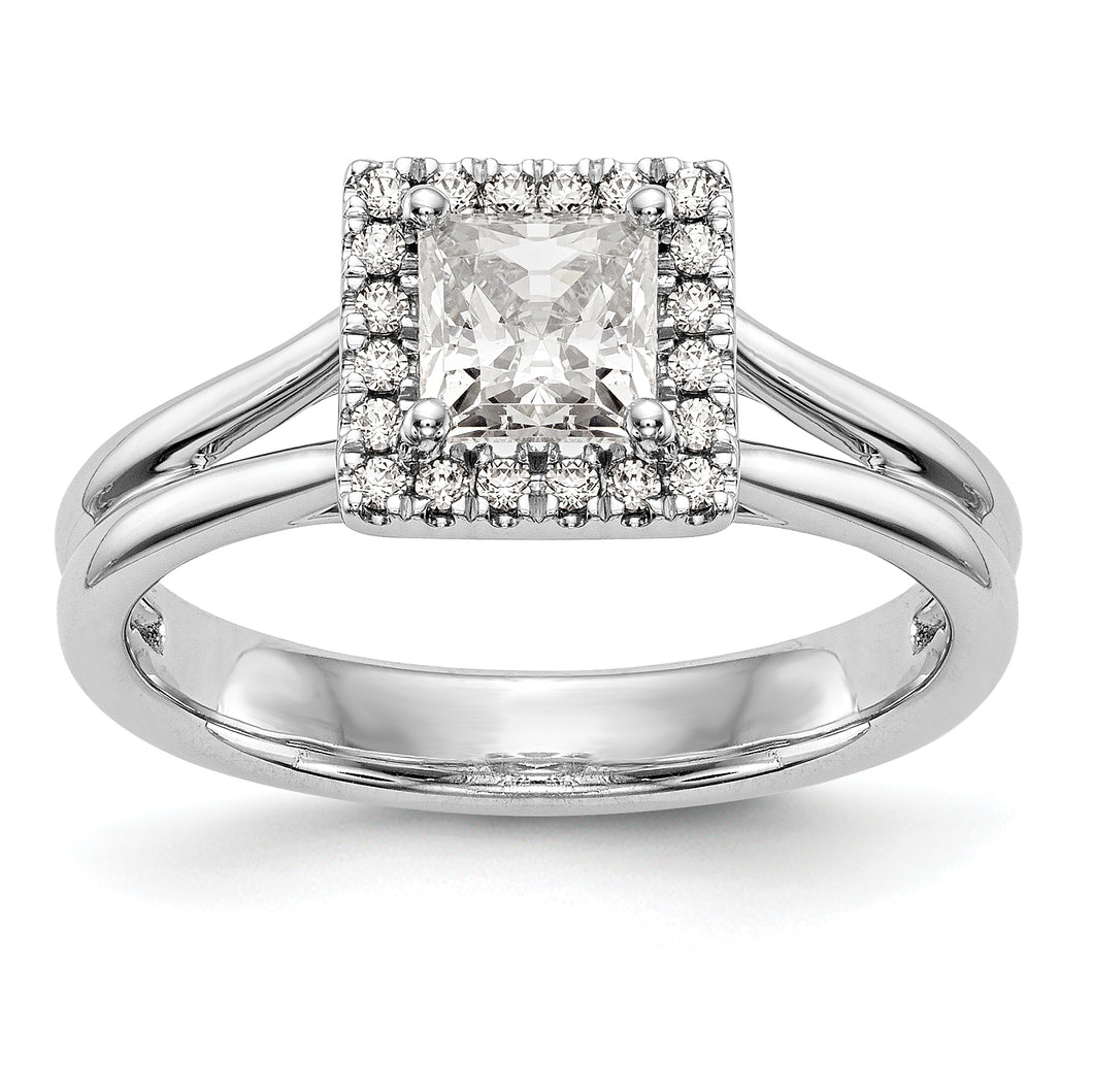 14kw Princess Halo Diamond Semi-mount Split Shank Engagement Ring