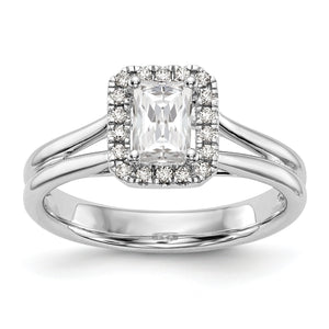 14kw Emerald Halo Diamond Semi-mount Split Shank Engagement Ring