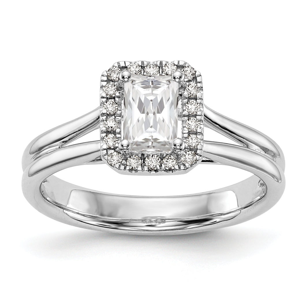 14kw Emerald Halo Diamond Semi-mount Split Shank Engagement Ring