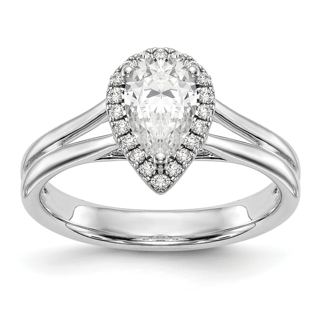 14kw Pear Halo Diamond Semi-mount Split Shank Engagement Ring