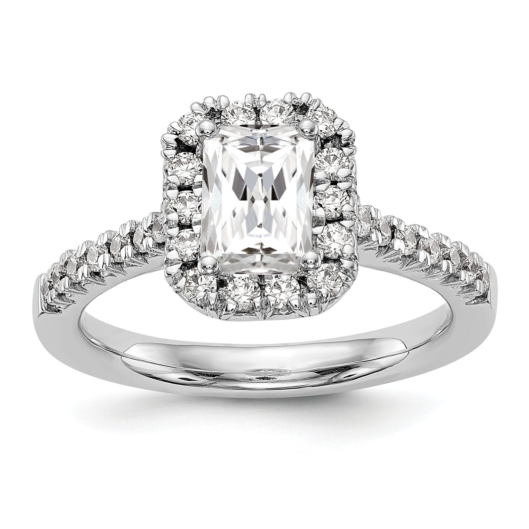 14kw Emerald Shape Halo Diamond Semi-mount Engagement Ring