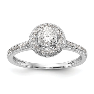 14K White Gold Round Diamond Semi-Mount Halo Engagement Ring