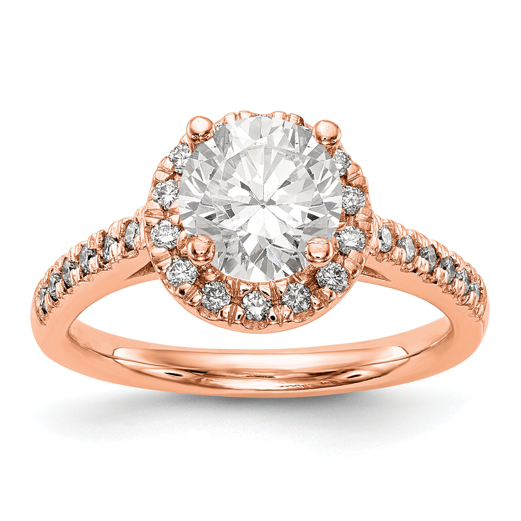 14K Rose Gold Round Diamond Semi-Mount Halo Engagement Ring