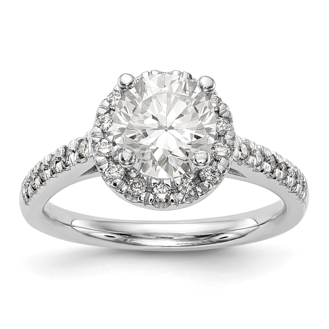 14K White Gold Round Diamond Semi-Mount Halo Engagement Ring